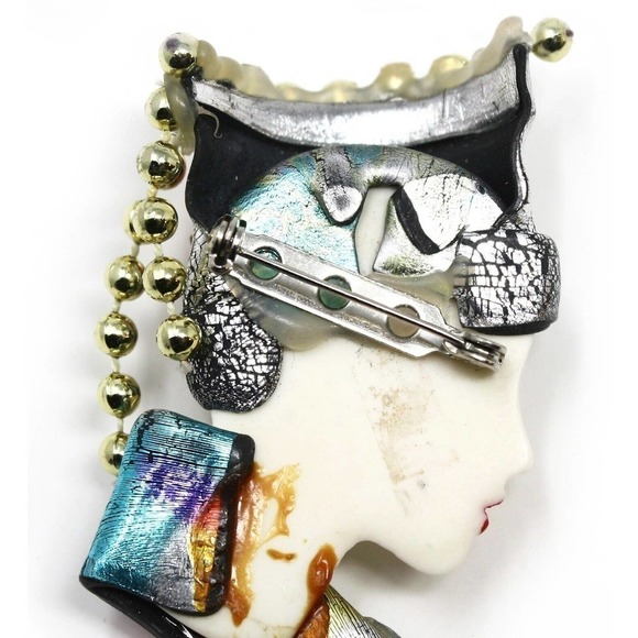 Vintage 80s Womans Profile Pin - Disco Era Fabulous Hat & Decoration - Hey Viv - Picture 4 of 5